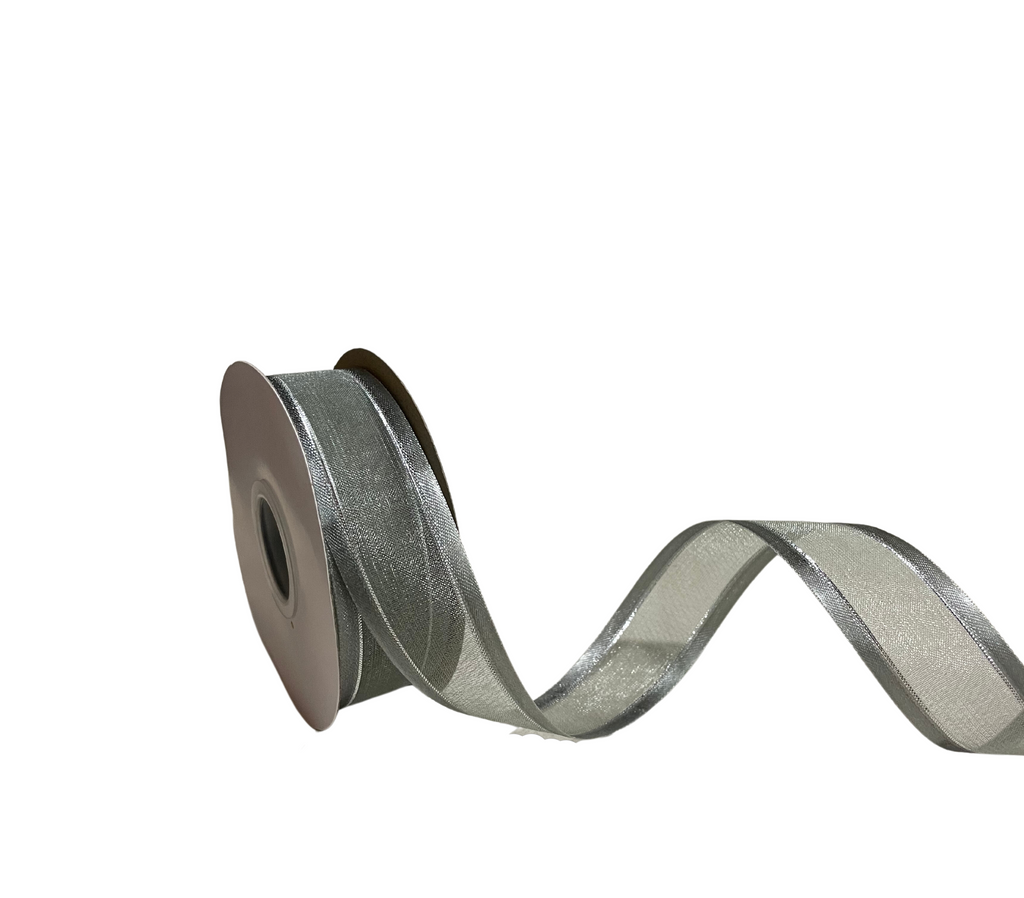 SILVER ORGANZA WITH SATIN EDGES RIBBON (25 MM)