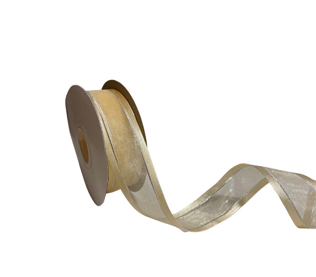BEIGE ORGANZA WITH SATIN EDGES RIBBON (25 MM)