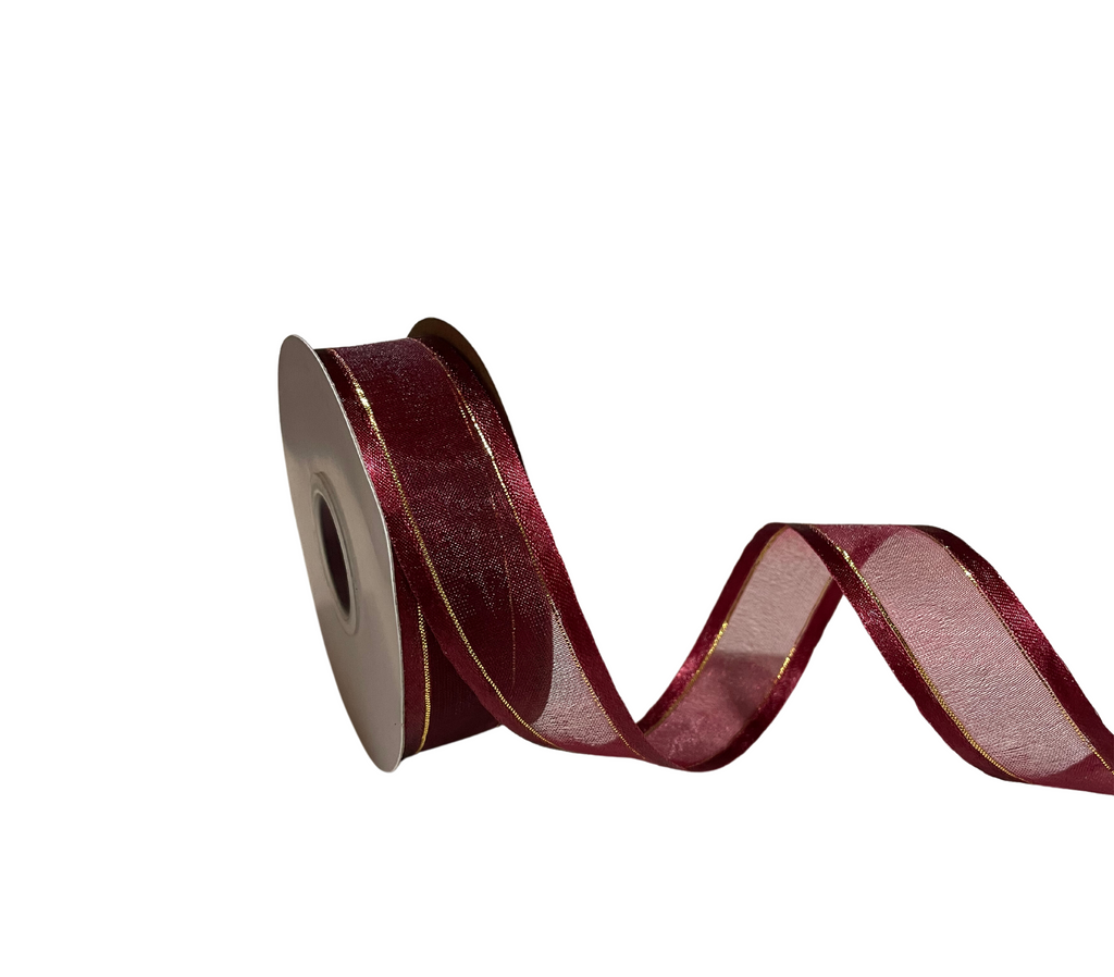 MAROON ORGANZA WITH SATIN EDGES RIBBON (25 MM)